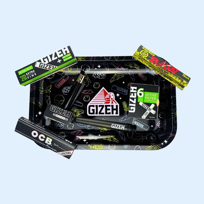 Grinder, Tray und Longpapers im einheitlichen Black Style – Skunaby Bundle